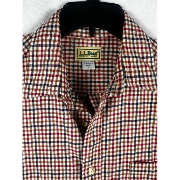 L.L. Bean Other - Vintage LL Bean Mens Large Red Navy Tattersall Check Button Down Made in‎ USA
